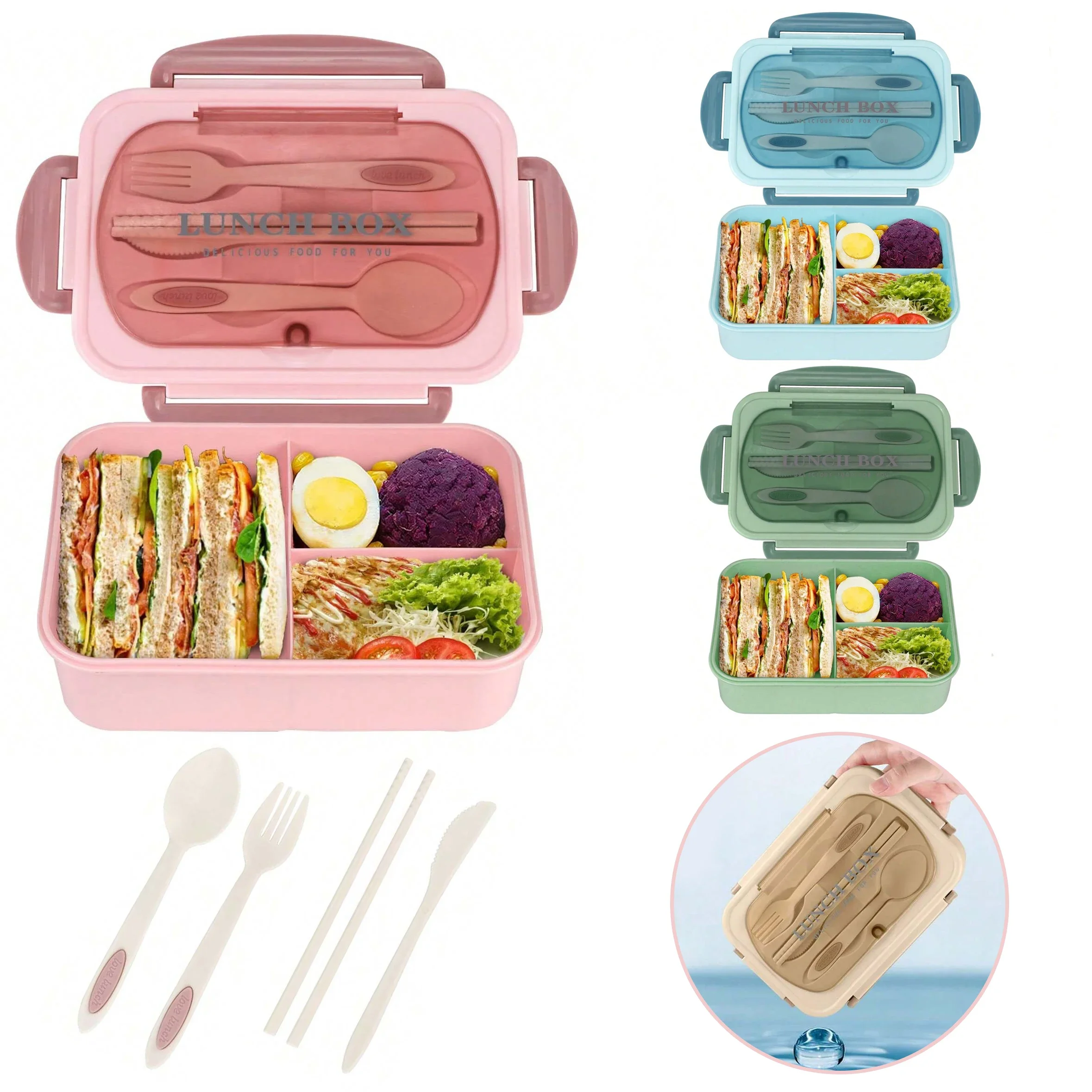 Food Storage Microwave Safe - Lonchera Bento para Adultos con 3